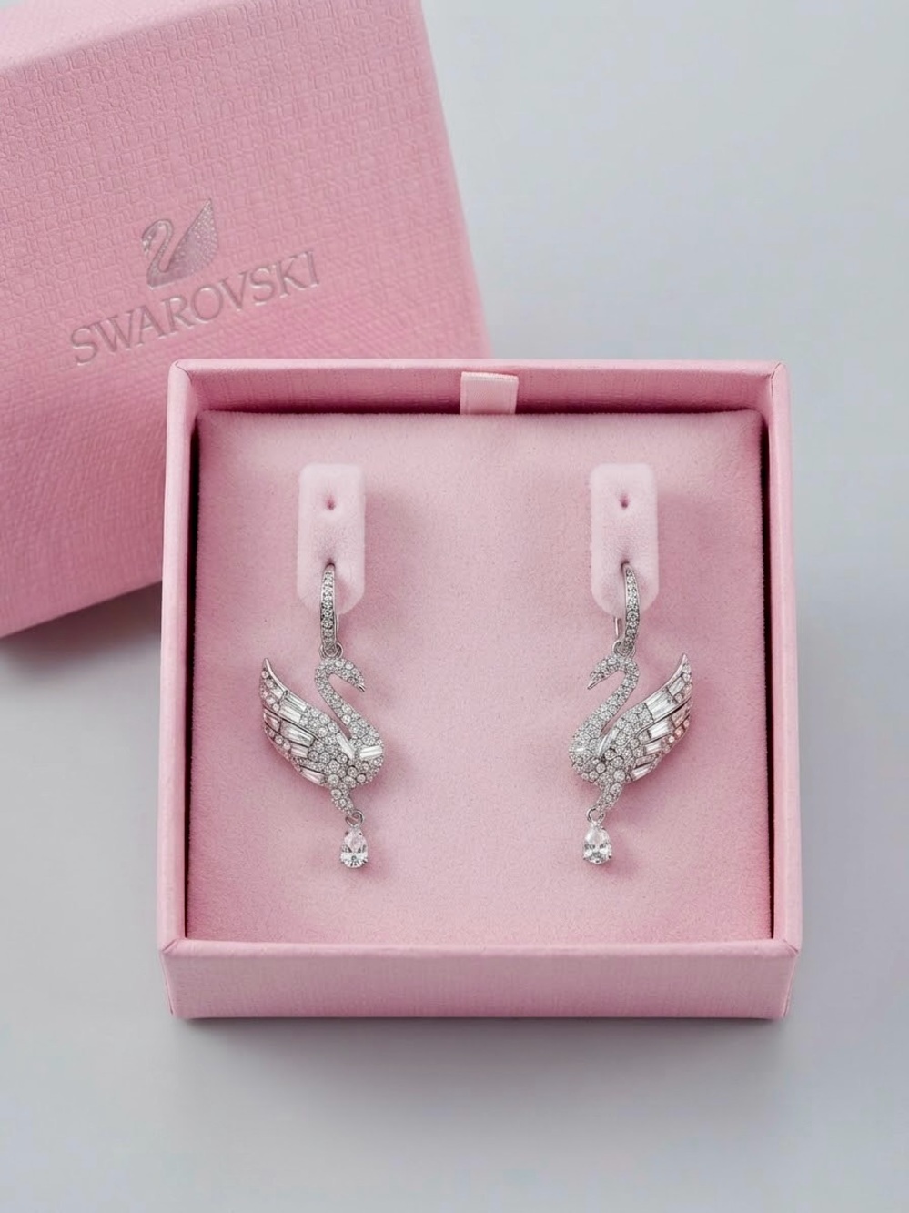 Swarovski Silver Swan Crystal Drop Earrings